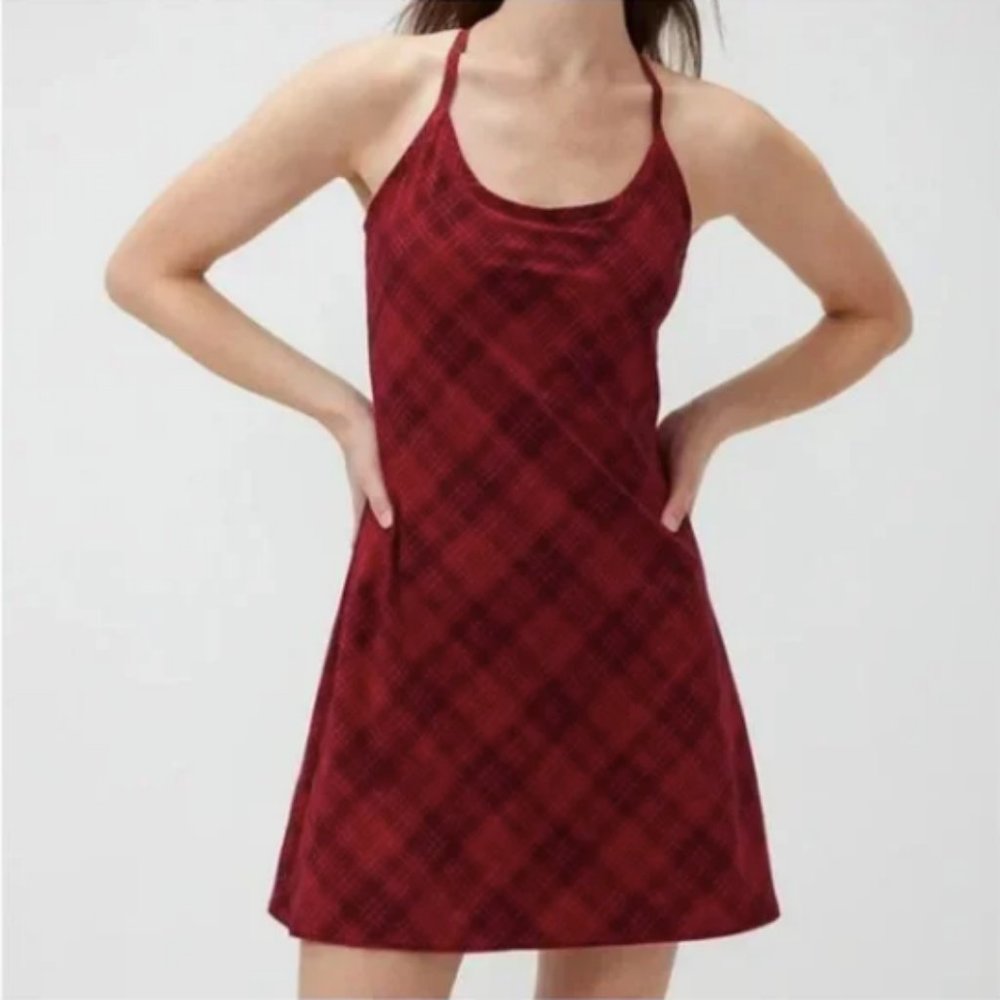 Outdoor Voices Exercise Dress in Pomegranate Plaid